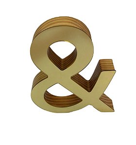 Enfeite Decorativo Objeto & em Madeira Ouro Espelhado - Decoryou