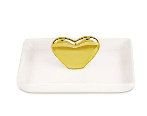 Porta Joias Coração em Cerâmica Branco/ Dourado- Mart