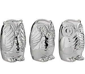 Trio Corujas Cerâmica Prata - Mart