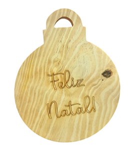 Tábua em Madeira Natural Bola Natal 33x28cm - Flor Arte