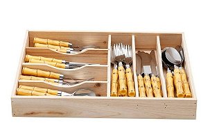 Faqueiro 42 Pçs Aço Inox C/ Cabo de Plástico Bambu Natural Luxo - Bon Gourmet