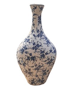 Vaso Alto Cerâmica com Flores em azul - Mabruk