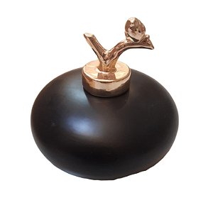 Vaso Pote Mini Preto Acetinado com Tampa Pássaro