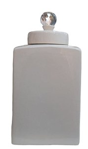 Vaso Pote Cerâmica Médio Oasis Liso Off com Tampa Cristal