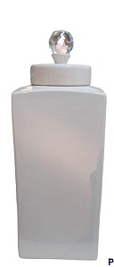 Vaso Pote Cerâmica GrandeOasis Liso Off com Tampa Cristal