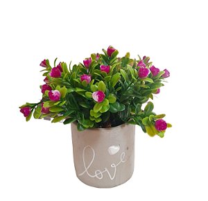 Arranjinho Vaso Concreto Love Heart Florzinhas Rosa