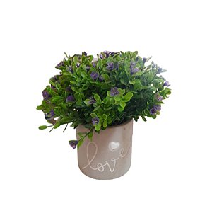 Arranjinho Vaso Concreto Love Heart Florzinhas Roxa