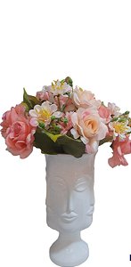 Arranjo Vaso Cara Alto Branco com Flores