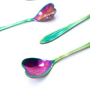 Cj 4 Colheres Aço Inox P/ Chá Heart Rainbow