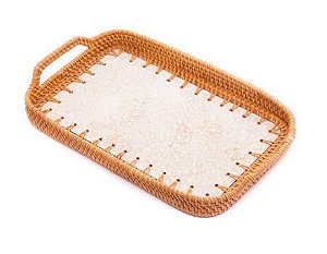 Bandeja Decorativa Concha e Rattan 32x20x3cm