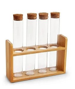 Porta Temperos Bambu e Tampa de Cortiça 4 Tubos - Yoi