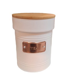 Pote Mantimento Metal TEA Com Tampa Bambu Branco Com Rosé