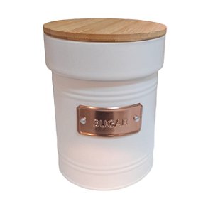 Pote Mantimento Metal SUGAR Com Tampa Bambu Branco com Rosé
