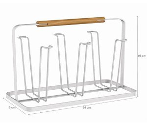 Porta Copos Aramado 19,1x13,6x24cm Com Suporte de Madeira Branco.