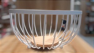 Fruteira Aramada C/ Base Madeira 13x25x25cm Branco