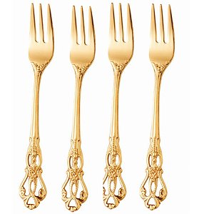 Cj 4 Garfos Aço Inox P/ Bolo Crown Dourado