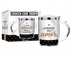 Caneca Plástica Inox Térmica Acredite No Amor - 450ml