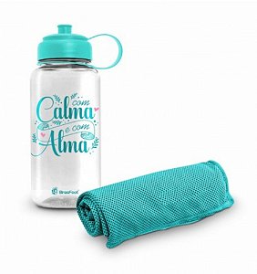Kit Treino Garrafa + Toalha Com Calma e Com Alma - 1100ml
