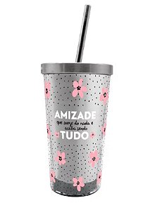 Copo Com Canudo Eco de Metal Amizade Que Surge - 450ml