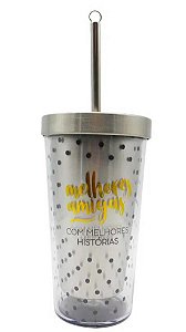 Copo Com Canudo Eco de Metal Melhores Amigas - 450ml