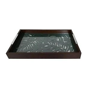 Bandeja Madeira c/ Vidro Adam Verde 47x32x5cm