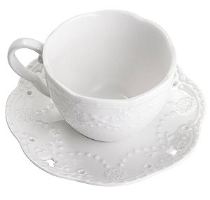 Cj 4 Xícaras Café Porcelana c/ Pires Butterfly Branco 120ml - Bon Gourmet