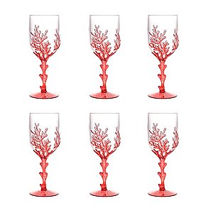 Cj 6 Taças Acrílico Coral Vermelha 450ml - Bon Gourmet