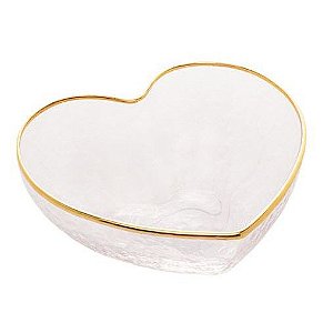 Bowl Vidro Borossilicato c/ Borda Dourada Heart 9x8x4cm - Bon Gourmet