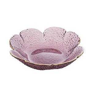 Bowl de Cristal de Chumbo Martelado c/ Borda Dourada Taj Flor Rosa 14,5x13,5cm - Wolff
