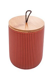 Potiche de Cerâmica Decorativo C/ Tampa em Bambu e Pegador de Corda Lines Terracota  10x10x12,5m