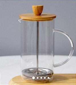 Cafeteira Prensa Francesa Com Tampa de Bambu 350ML - Mimo Style