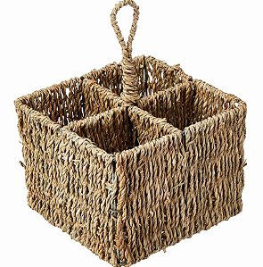 Porta Talher Quadrado Fibra Natural 15,5x25x33cm