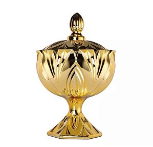 Potiche Decorativo Cristal C/ Tampa Spear Dourado Metalico 9x14cm - Wolff