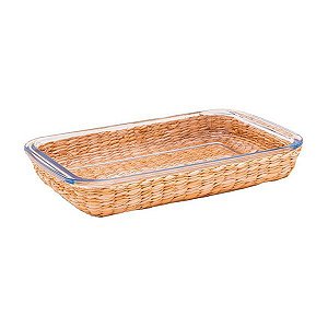 Travessa Retangular Vidro Com Rattan 1600ML - Mimo Style
