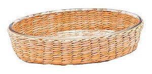 Travessa Oval Vidro Com Rattan 2400ML - Mimo Style