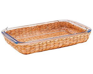 Travessa Retangular Vidro Com Rattan 2200ML - Mimo Style