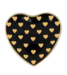 Dupla Prato em Formato de Coração Estampado Pequeno Vidro 18x17cm