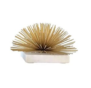 Escultura Ouriço Metal Dourado Base em Mármore