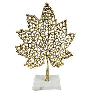 Escultura Folha Decorativa c/ Base de Marmore 38cm - Mabruk