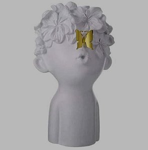 Escultura Menino Cinza c/ Borboleta Dourada - D&A