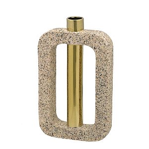 Vaso Decorativo Dourado e Pedra Cerâmica Granito 44cm - Mabruk