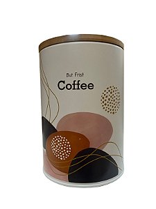 Pote Mantimento Metal 16cm Coffee Geométrico c/ Tampa Bambu