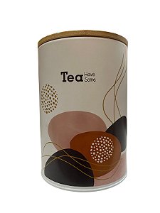 Pote Mantimento Metal 16cm Tea Geométrico c/ Tampa Bambu