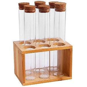 Porta Temperos Bambu e Tampa de Cortiça 6 Tubos - Yoi