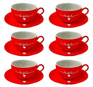 Cj 6 Xícaras Chá Lamour Vermelho 160ml