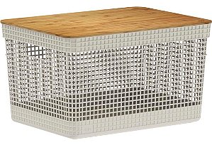 Cesto Organizador Grid 20L c/ Tampa de Bambu Branco