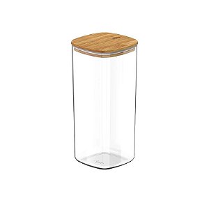 Pote Hermético Com Tampa de Bambu Quadrado 1,5L Keep Ou Transparente