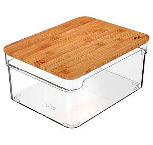 Organizador Caixa Organizadora Clear com Tampa de Bambu
