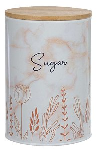 Pote Mantimento Metal 16cm Sugar Floral c/ Tampa Bambu