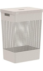 Cesto de Roupa Suja Tampa Grid 49L Organizador Área Serviço Cor:Branco Oceano